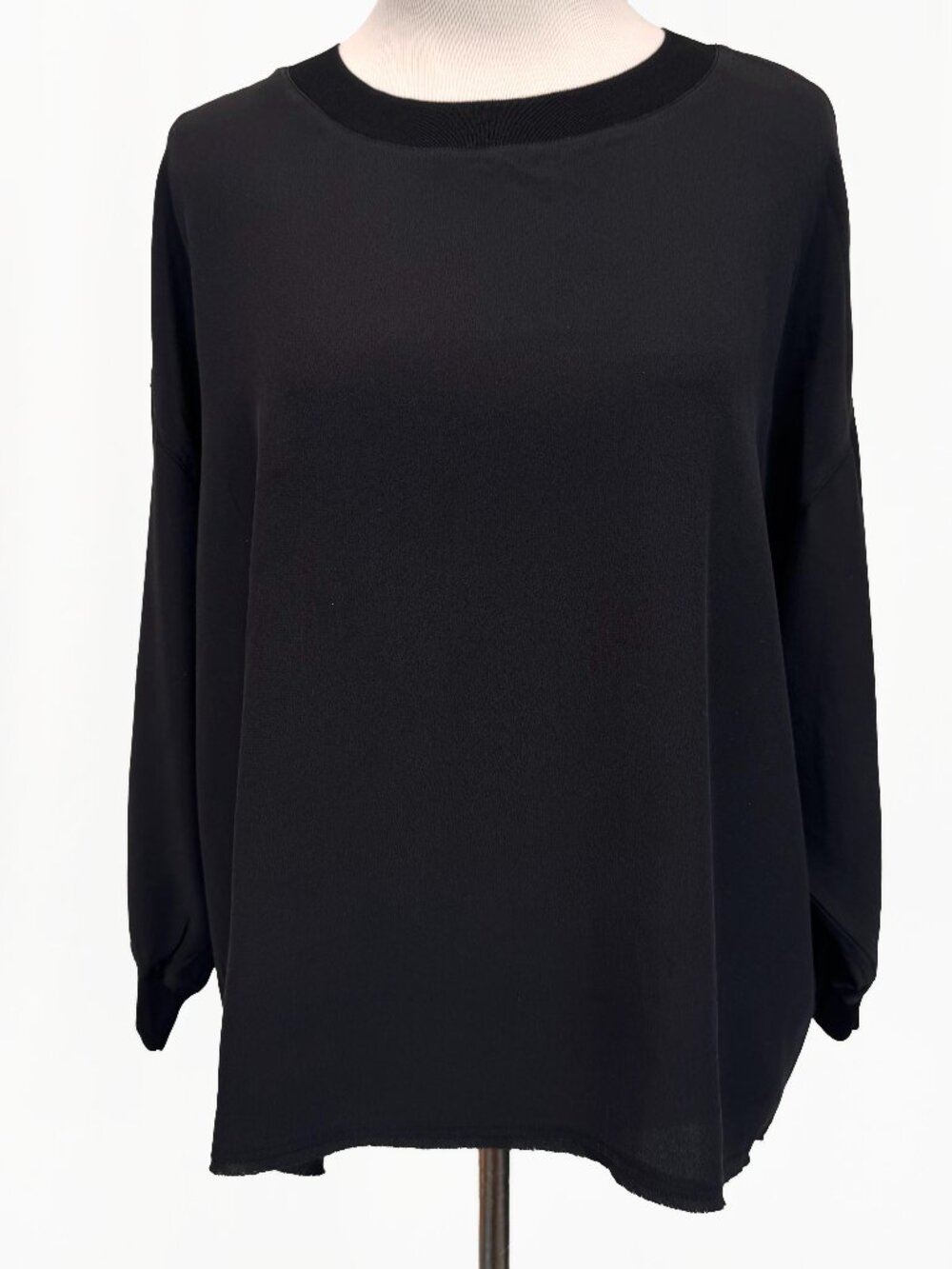 Vince Black 100% Silk Boxy Boat Neck 3/4 Sleeve Pullover Blouse Top XS